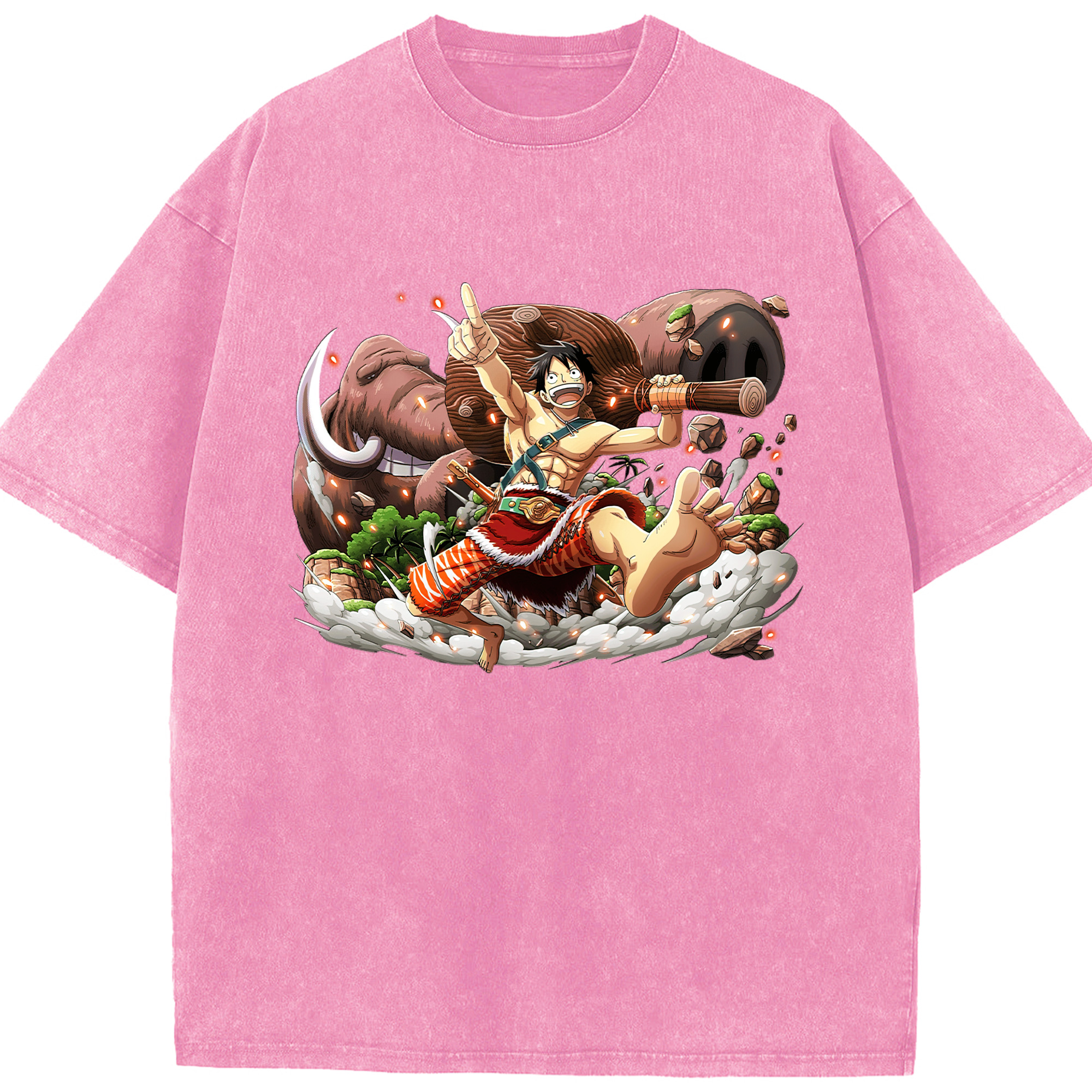 ワンピース モンキー・D・ルフィ ONE PIECE Monkey D. Luffy 綿100% ヴィンテージ風 半袖Tシャツ（フロントプリント）